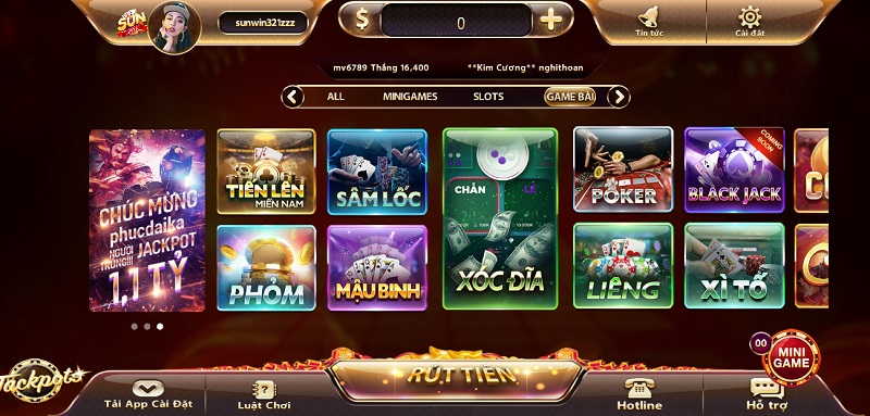 Hạng mục game bài thú vị tại Sun Win