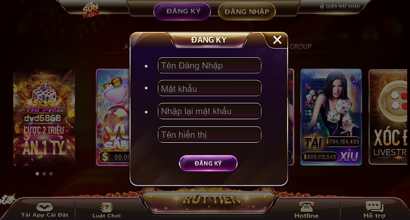 Tạo tài khoản mới tại cổng game bài đẳng cấp Sun Win