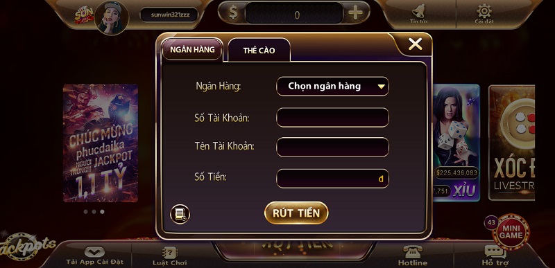 Rút tiền tại cổng game bài đỉnh cao Sun Win